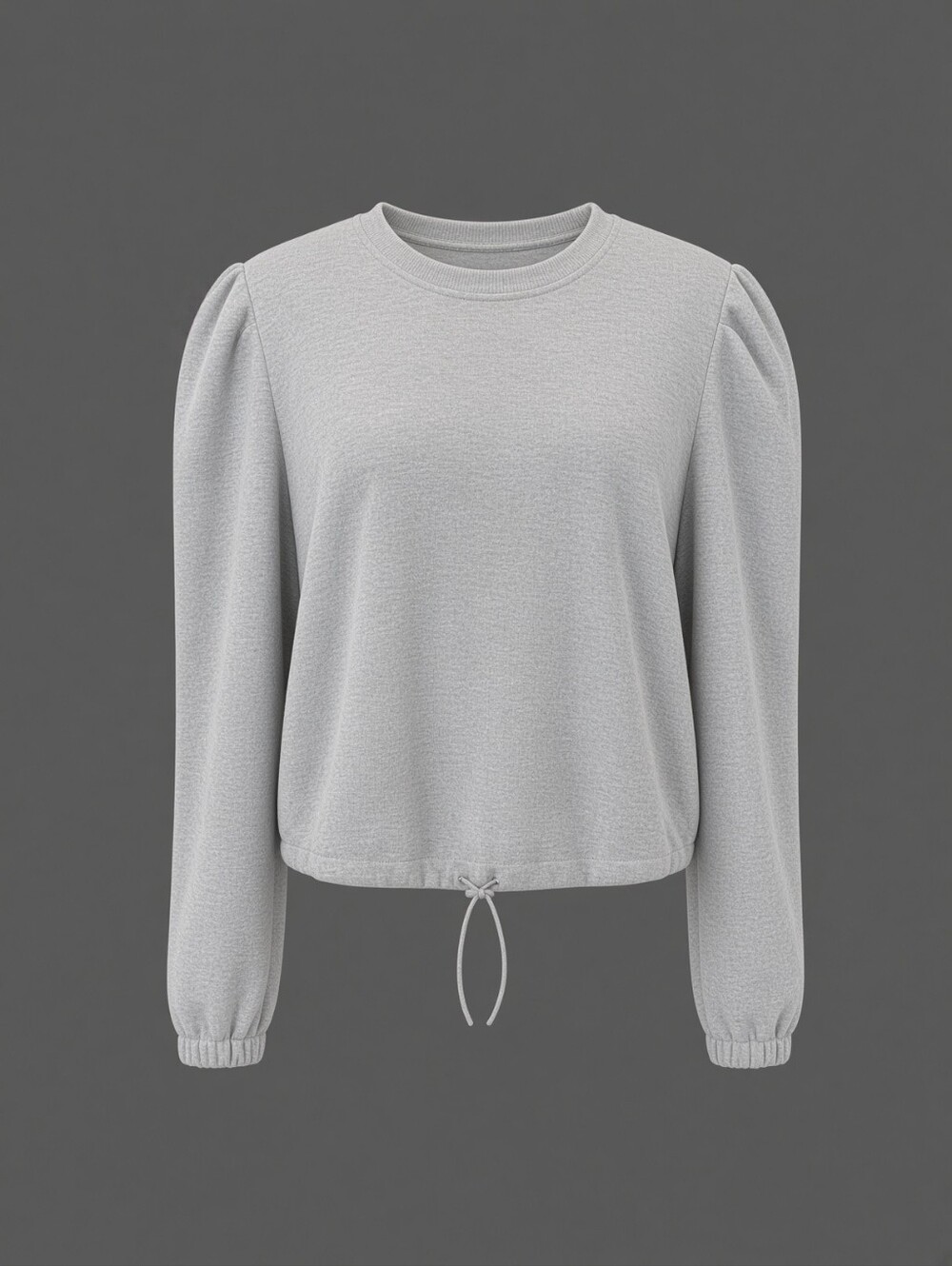 Light Gray Puff-Sleeve Crewneck Sweater